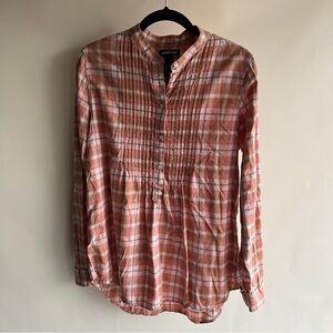 Lans’ End Plaid Popover Shirt Top Blouse So 14T Orange Peach Long Sleeve RollTab